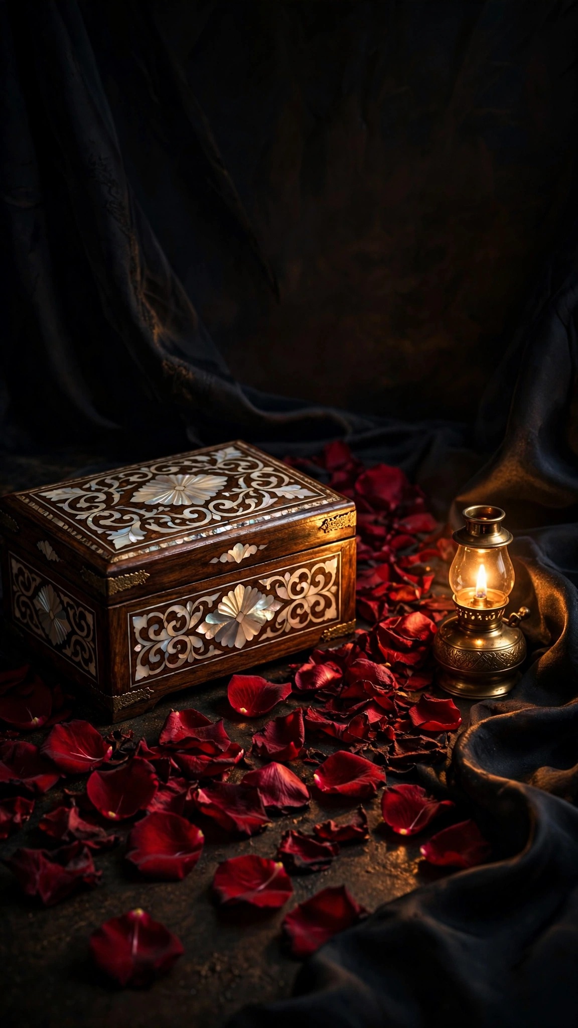 Mother-of-Pearl Inlay and Rose Still Life - free Islamic phone wallpaper
