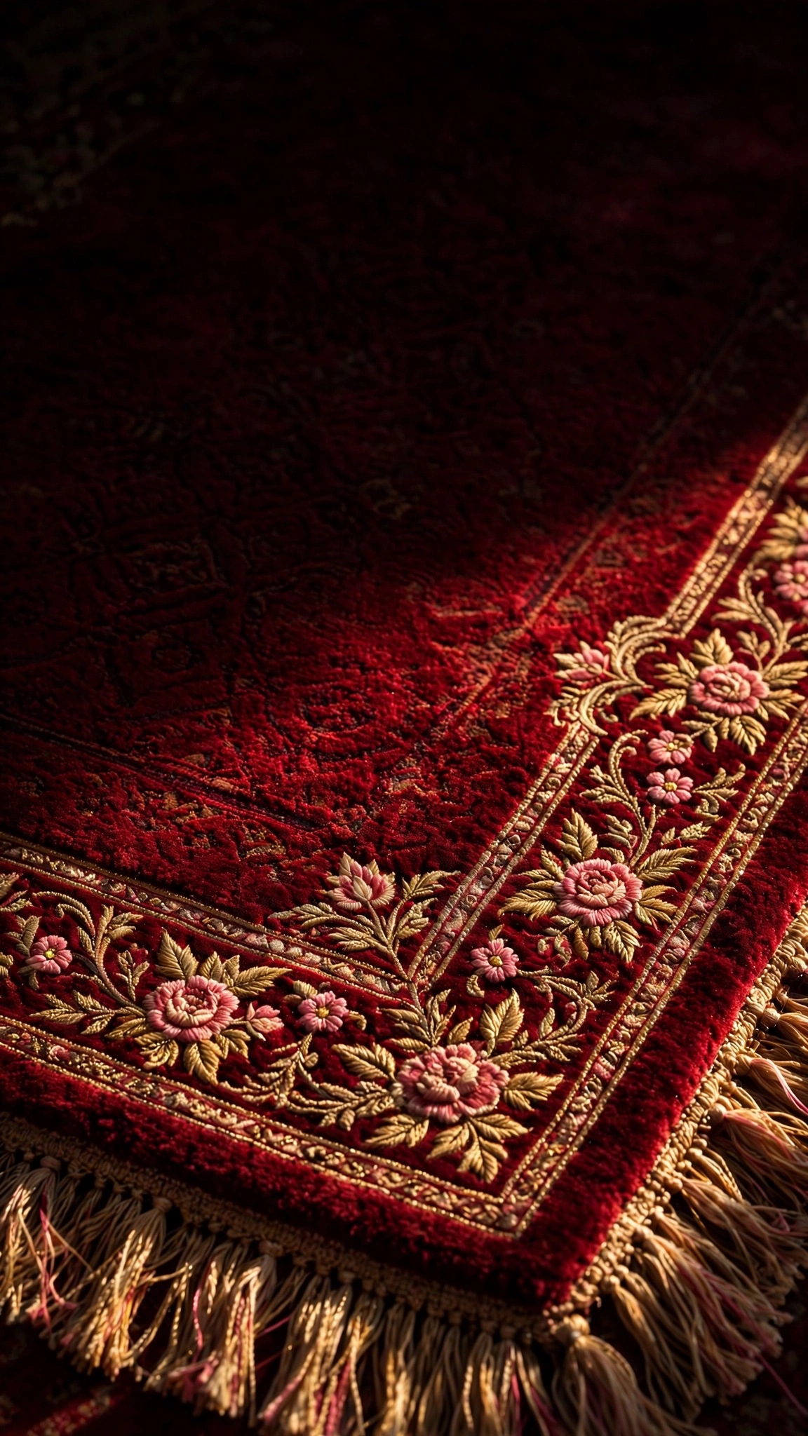 Ruby Rose Prayer Rug Macro - free Islamic phone wallpaper