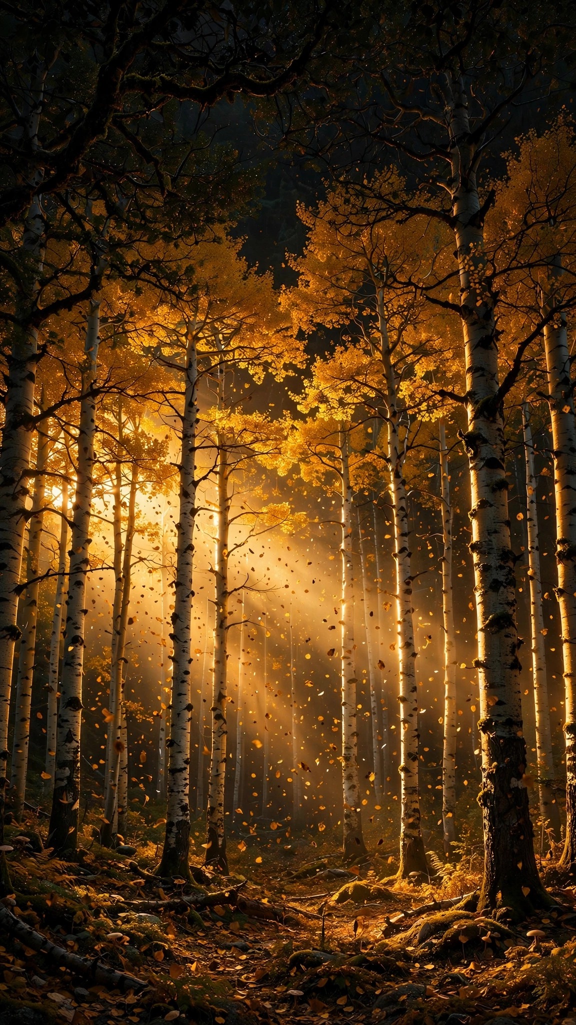 golden aspen grove in autumn sunlight wallpaper