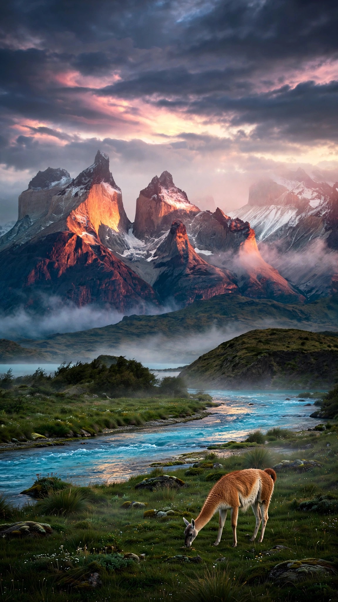 Patagonia Granite Towers Dawn, vertical landscape phone wallpaper