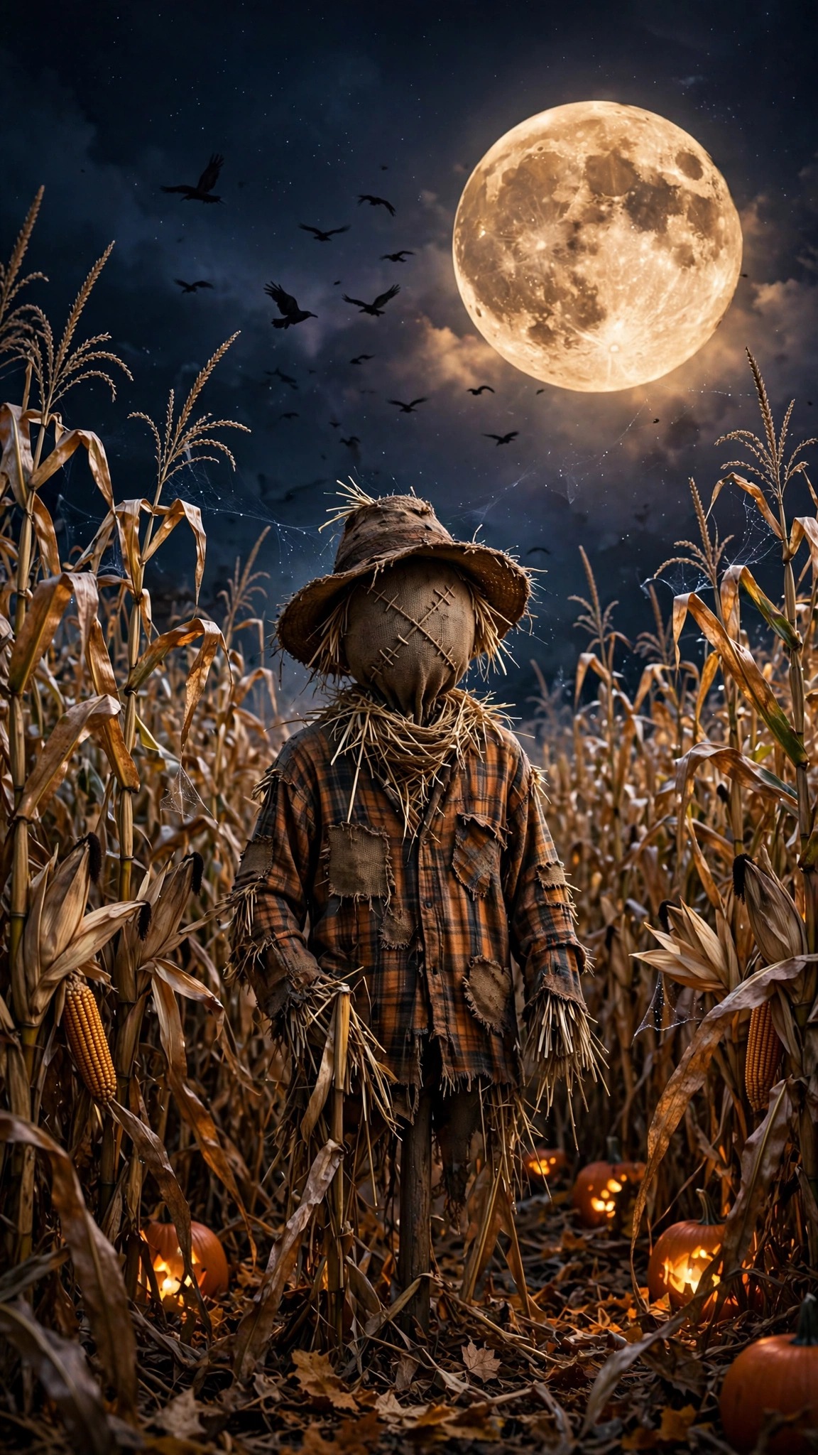 Scarecrow Harvest Moon - vertical landscape phone wallpaper