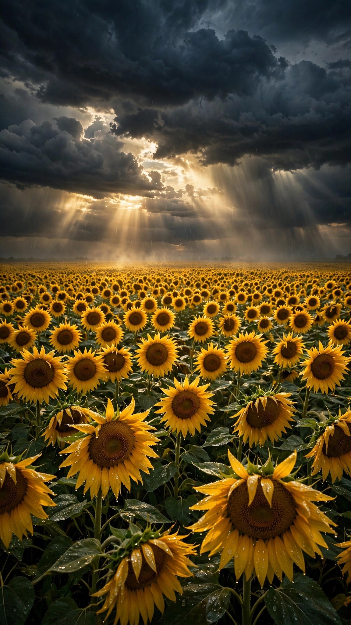 Sunflower Storm Sunset - vertical landscape phone wallpaper