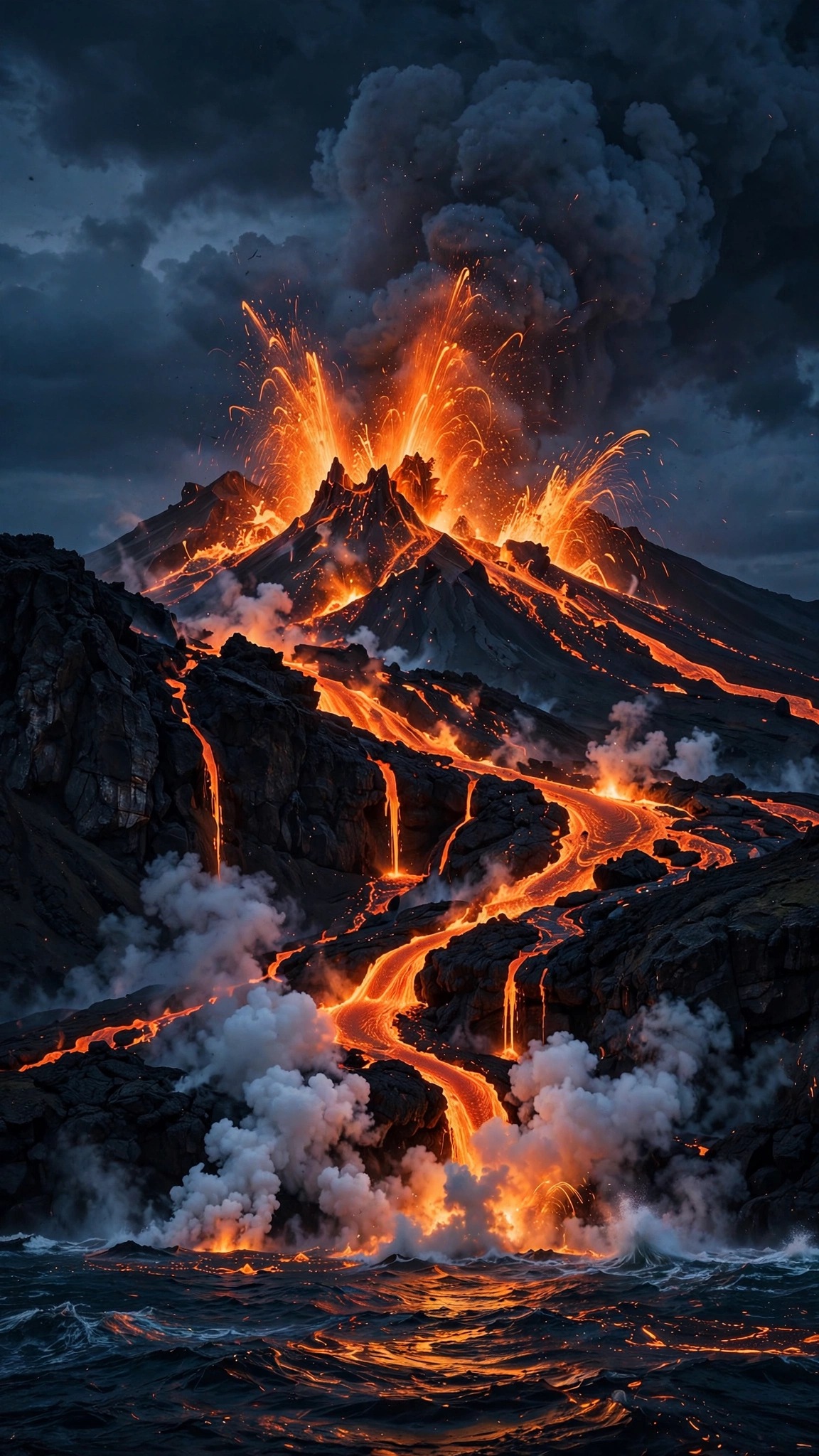 Volcano Lava Fountains Dusk - vertical landscape phone wallpaper