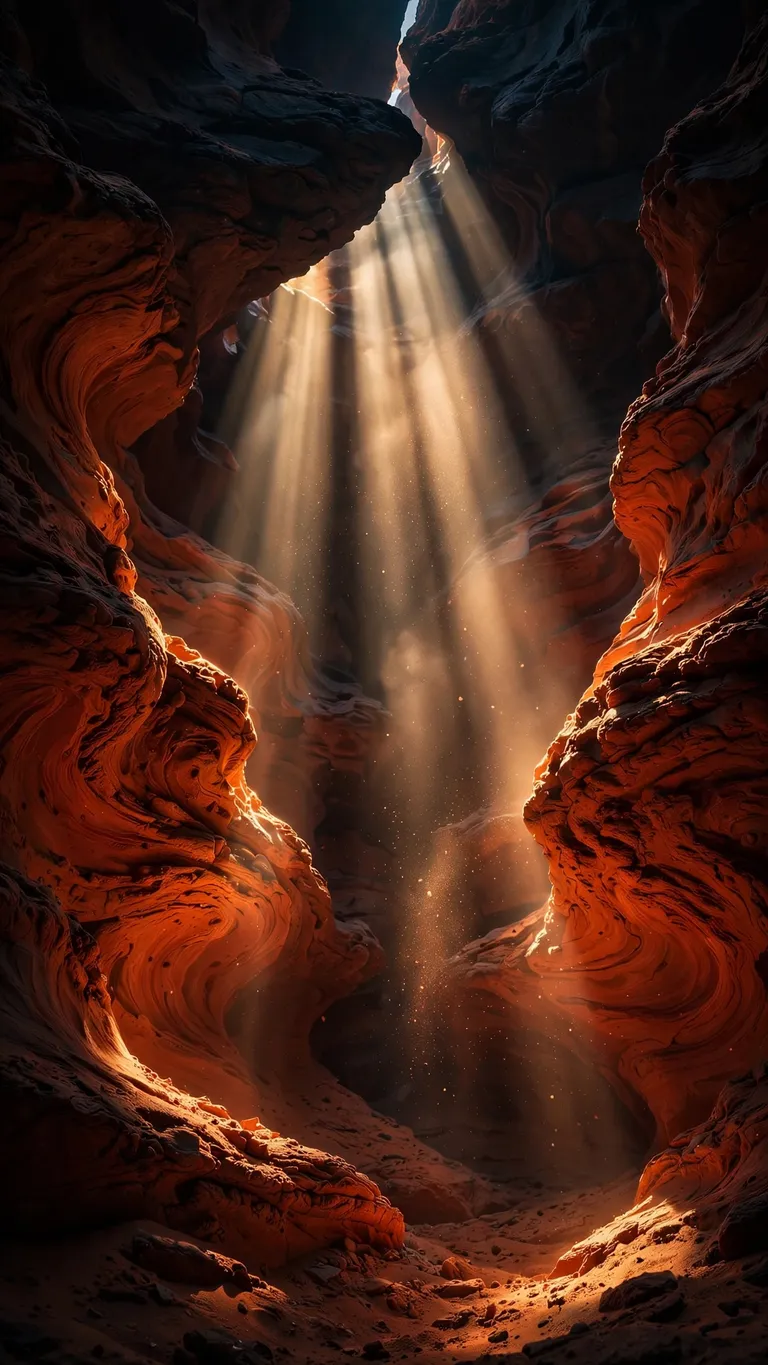 Sunbeams in a swirling orange slot canyon, landscape wallpaper