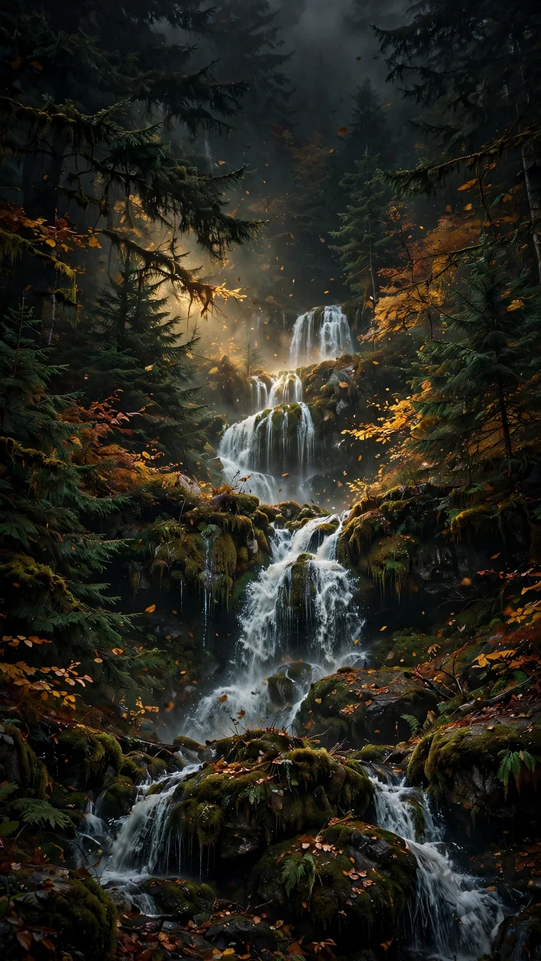 Triberg Waterfall in the Black Forest Autumn phone wallpaper