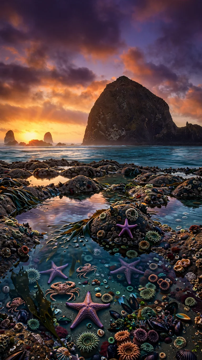 Cannon Beach Haystack Rock at Sunset phone wallpaper