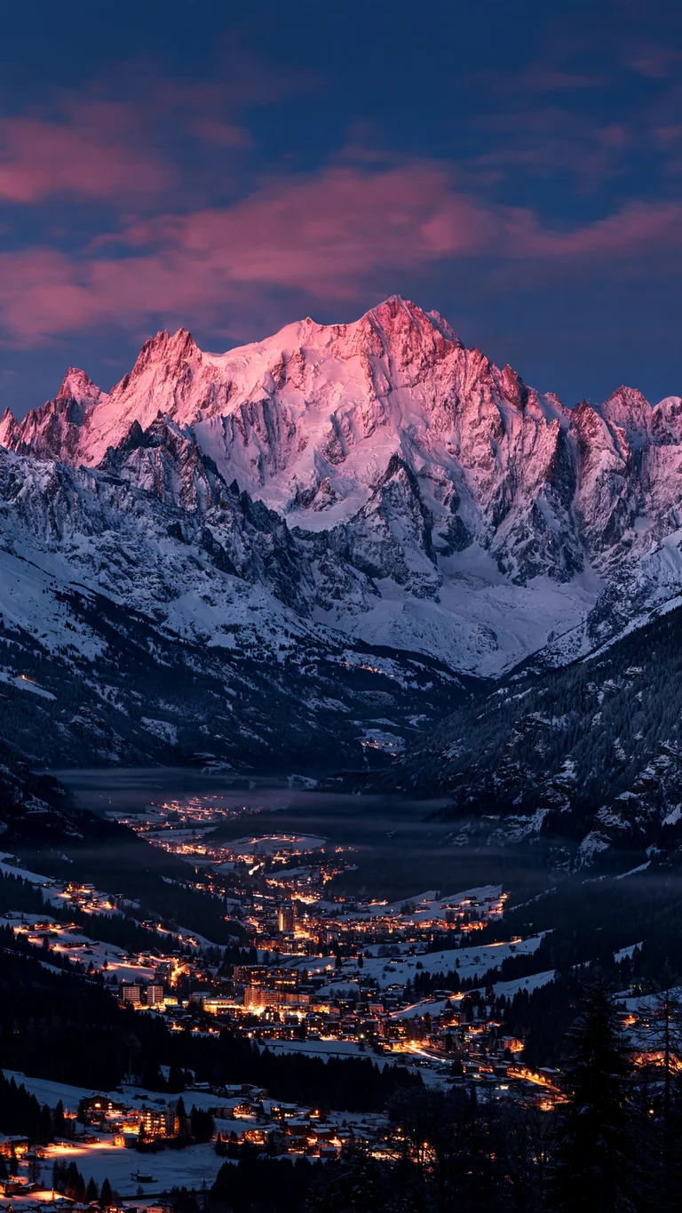 Mont Blanc Aiguille in Alpenglow at Dusk phone wallpaper