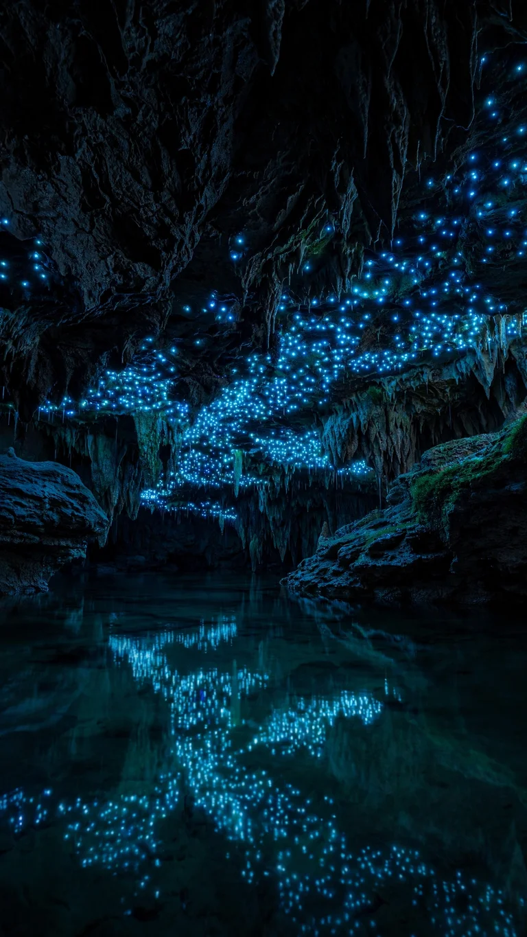 Waitomo Glowworm Cave River at Night phone wallpaper