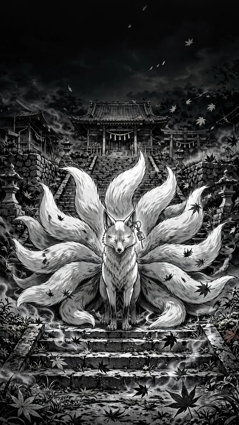 nine-tailed kitsune autumn manga manga phone wallpaper