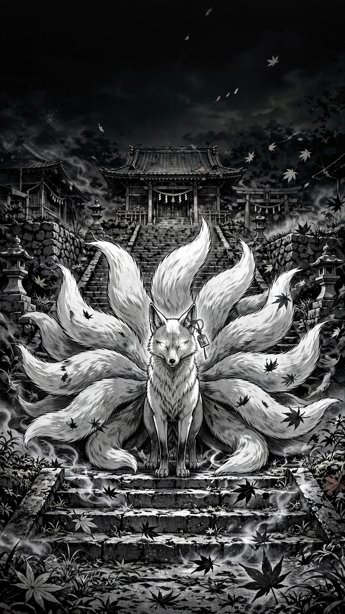 nine-tailed kitsune autumn manga manga phone wallpaper