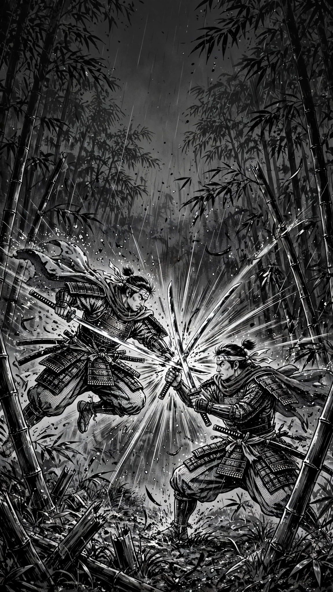 samurai duel bamboo rain manga manga phone wallpaper