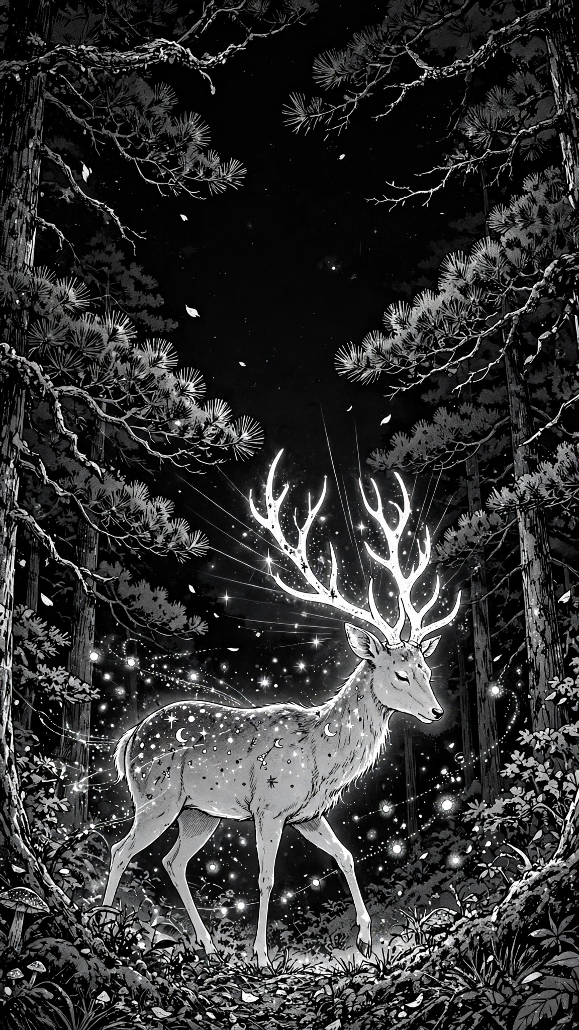 starlight spirit deer pines manga manga phone wallpaper