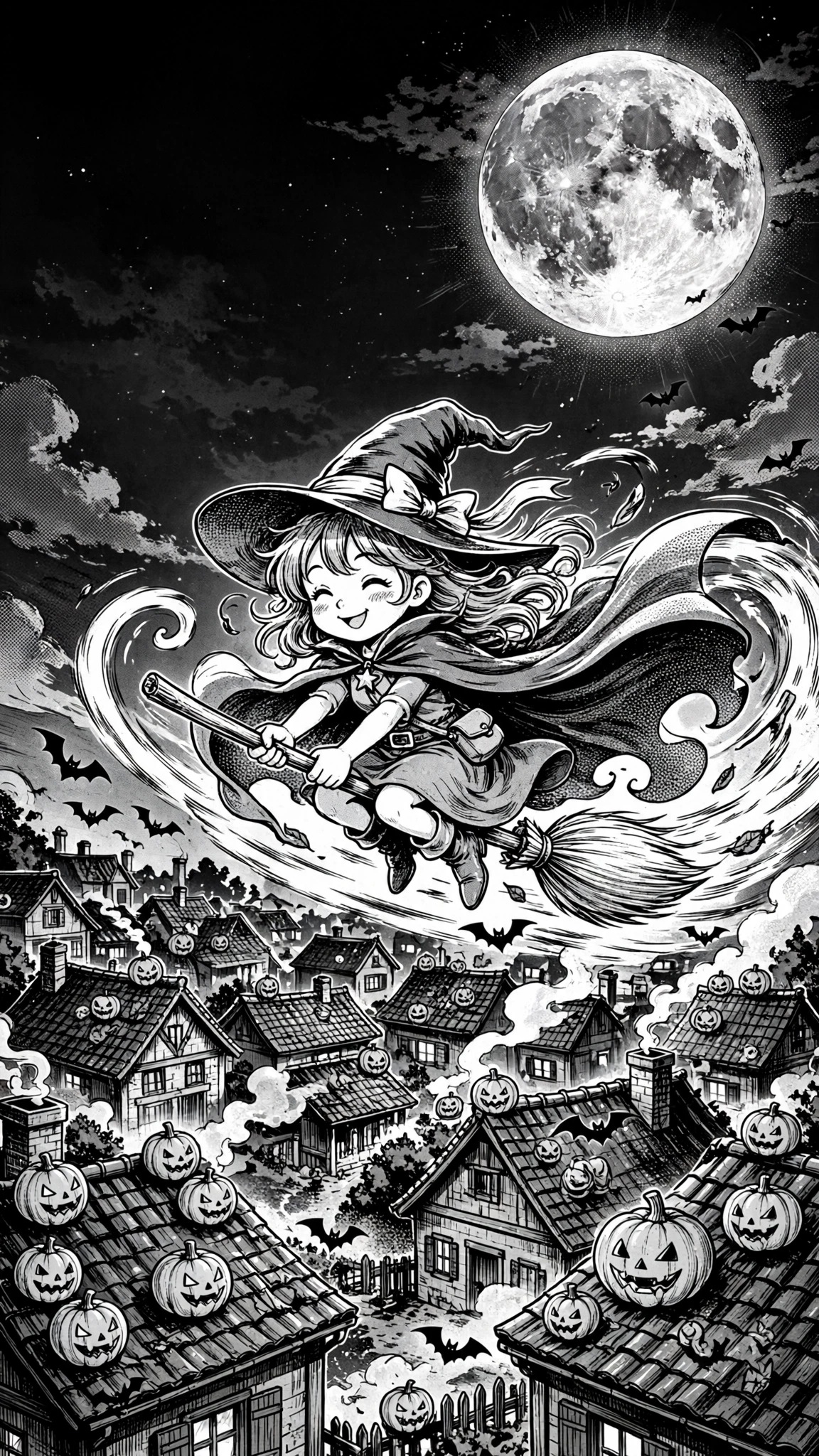witch pumpkin rooftops manga manga phone wallpaper