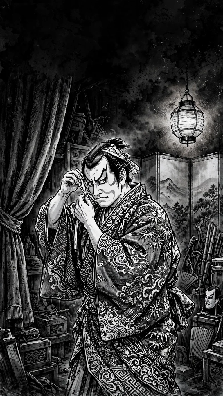 kabuki actor backstage with lantern ink manga wallpaper