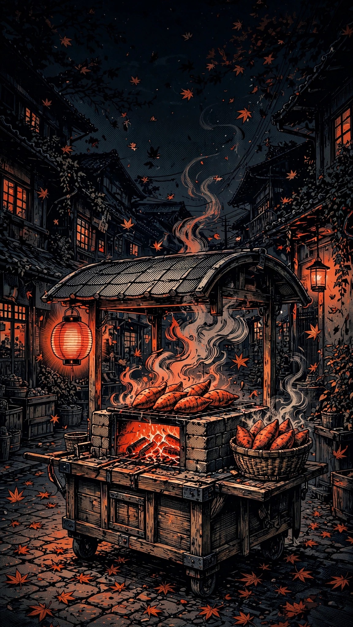 Roasted Sweet Potato Cart at Autumn Dusk - free manga phone wallpaper download