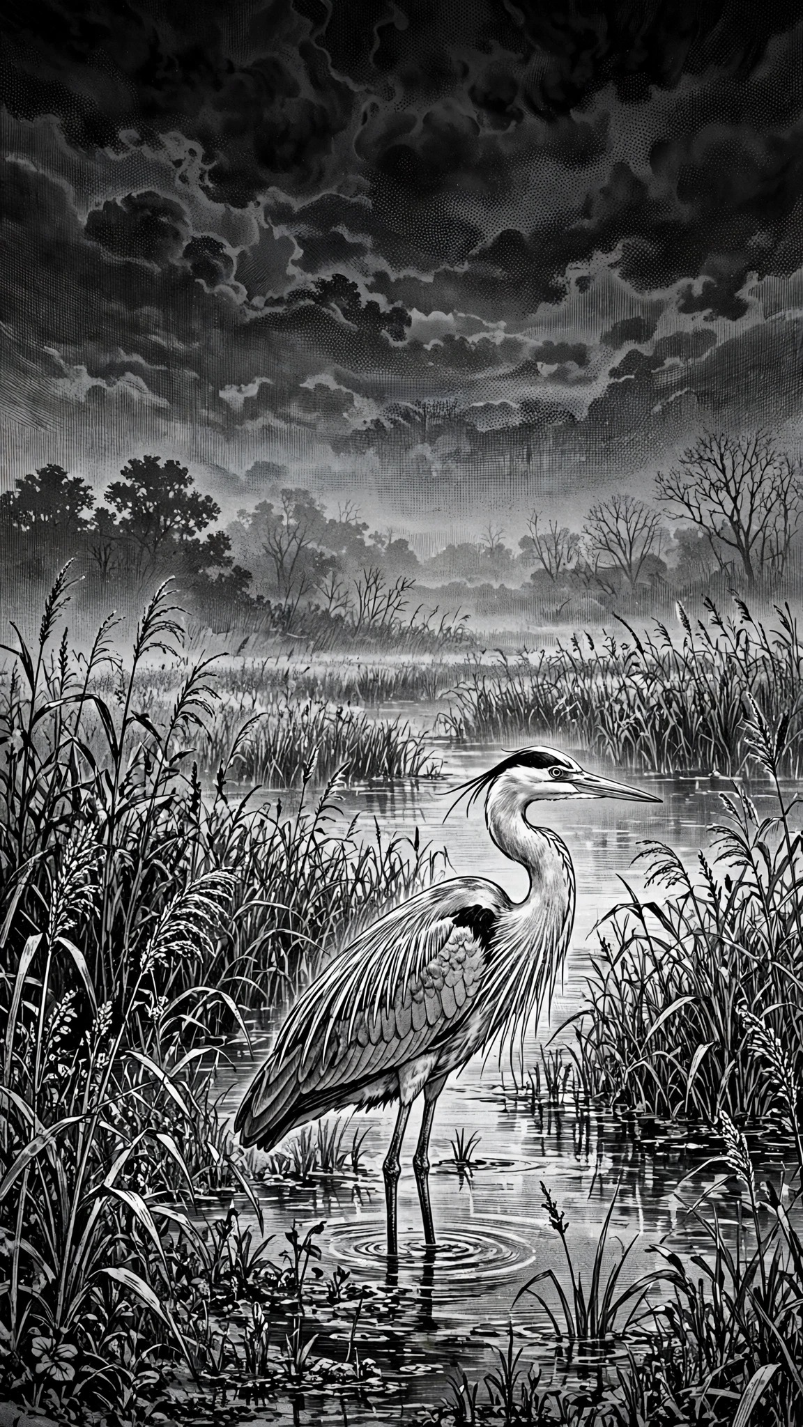 Heron in the Reed Marsh - free phone wallpaper
