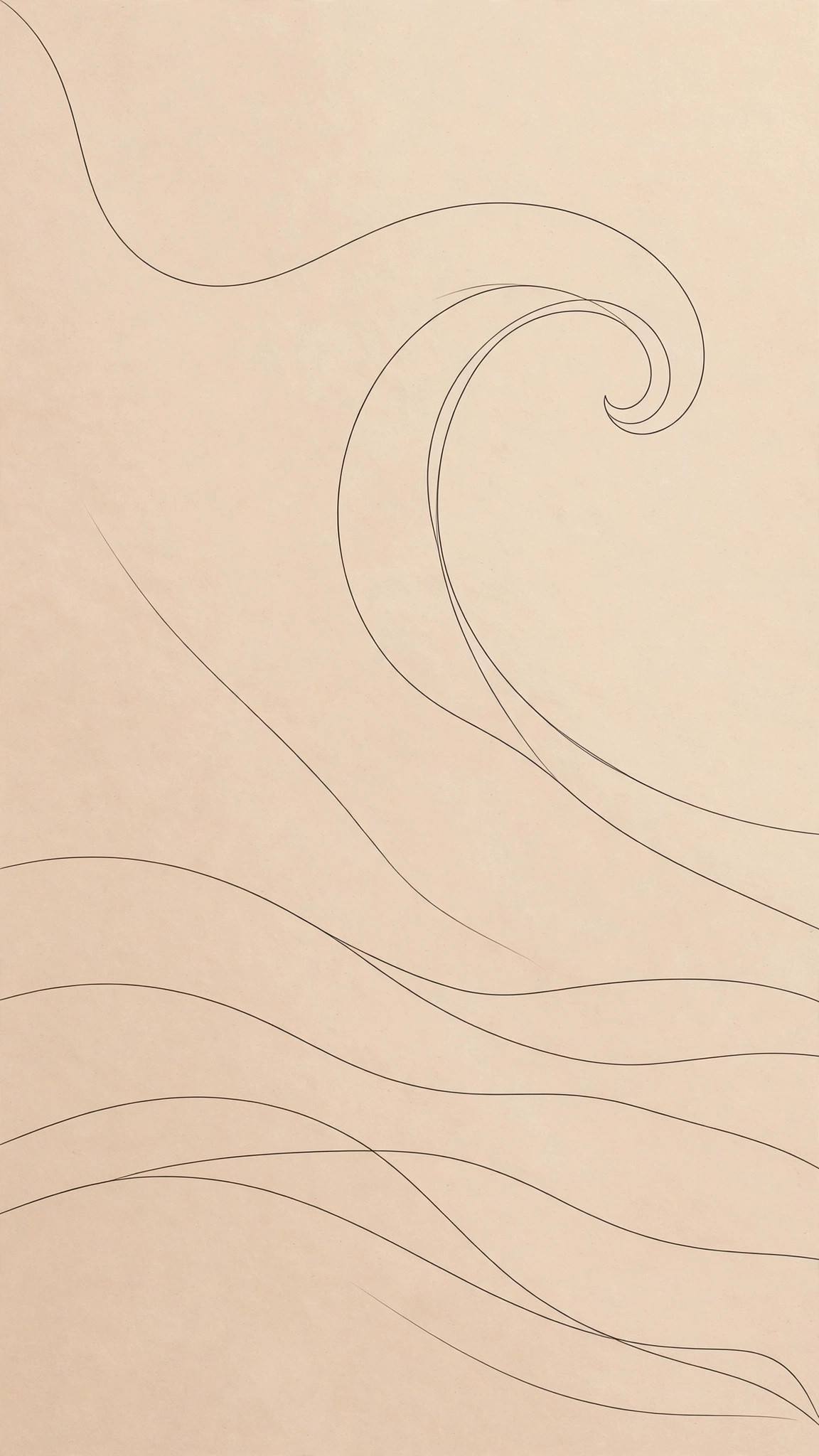 Single continuous thin line drawing an ocean wave on warm sand-colored background