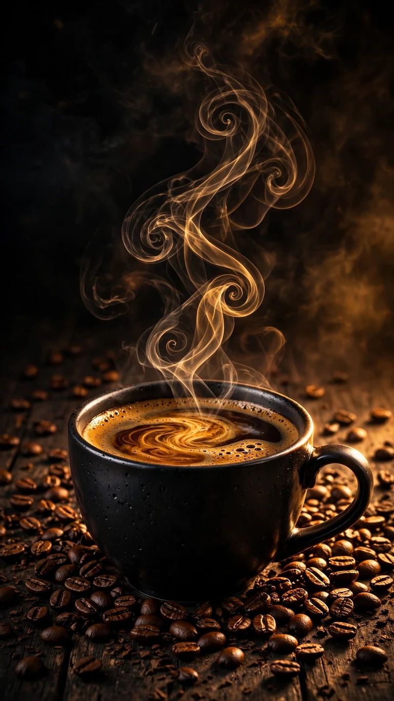 black coffee steam beans minimal minimal phone wallpaper