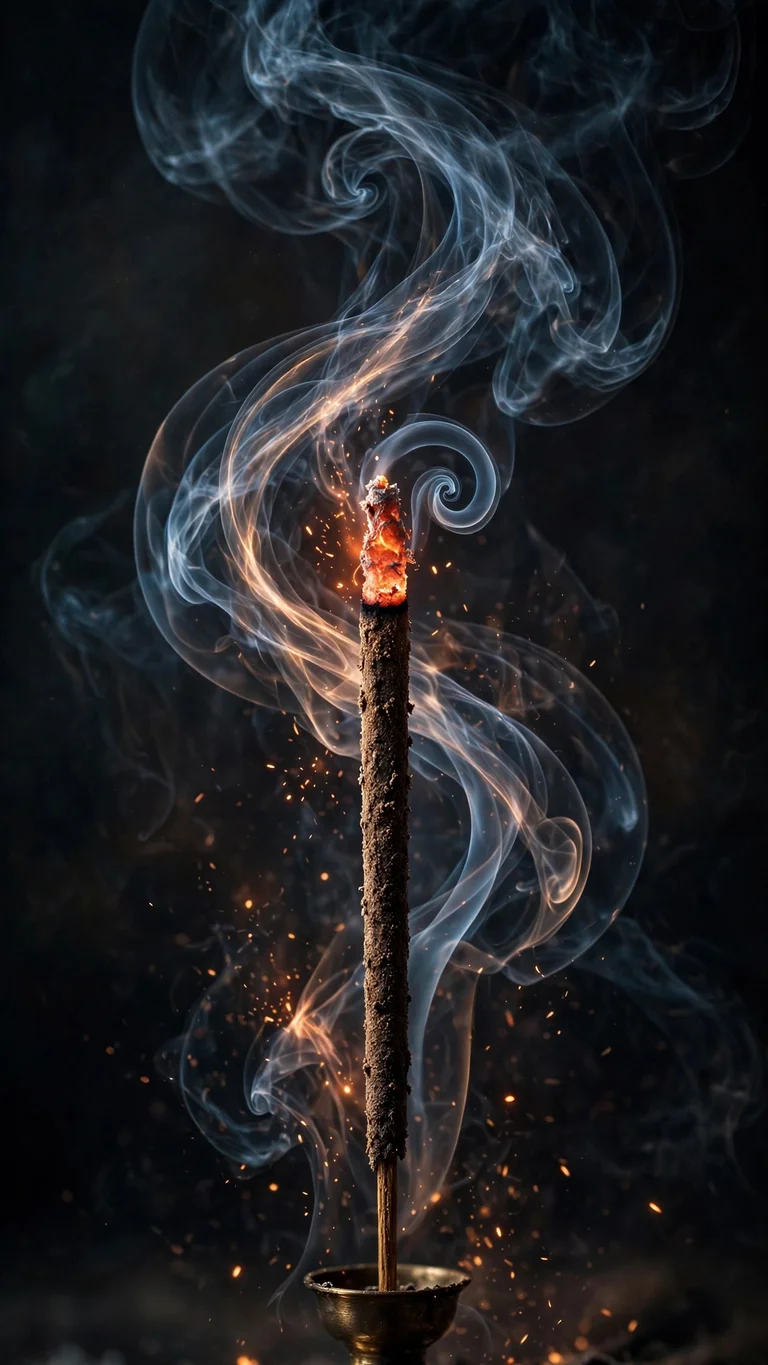 incense stick with glowing smoke spiral minimal wallpaper