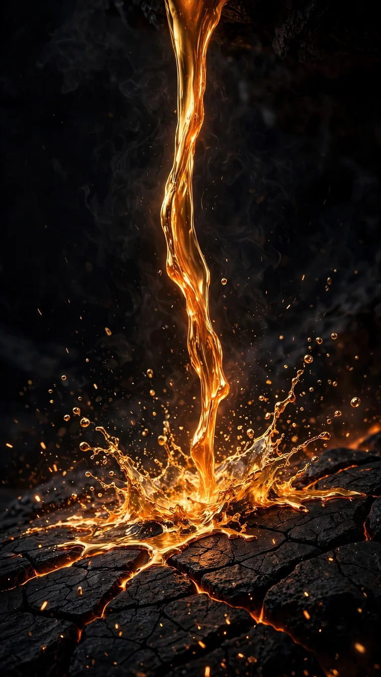 molten gold pouring onto black volcanic stone minimal wallpaper