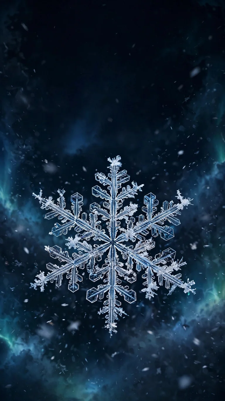 snowflake crystal macro on dark blue night minimal wallpaper