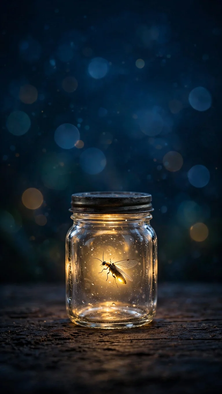 Single Firefly Glass Jar Night, vertical minimal phone wallpaper