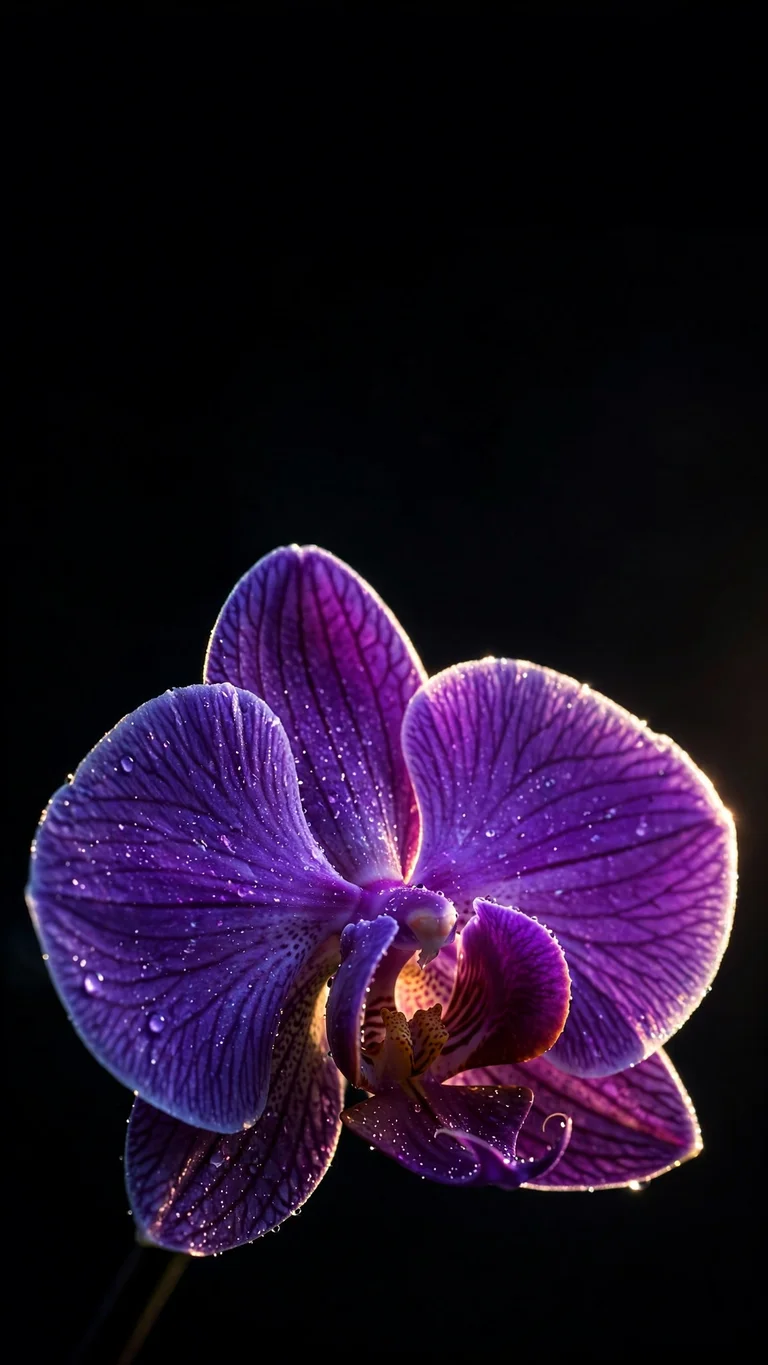 Single Violet Orchid Black, vertical minimal phone wallpaper