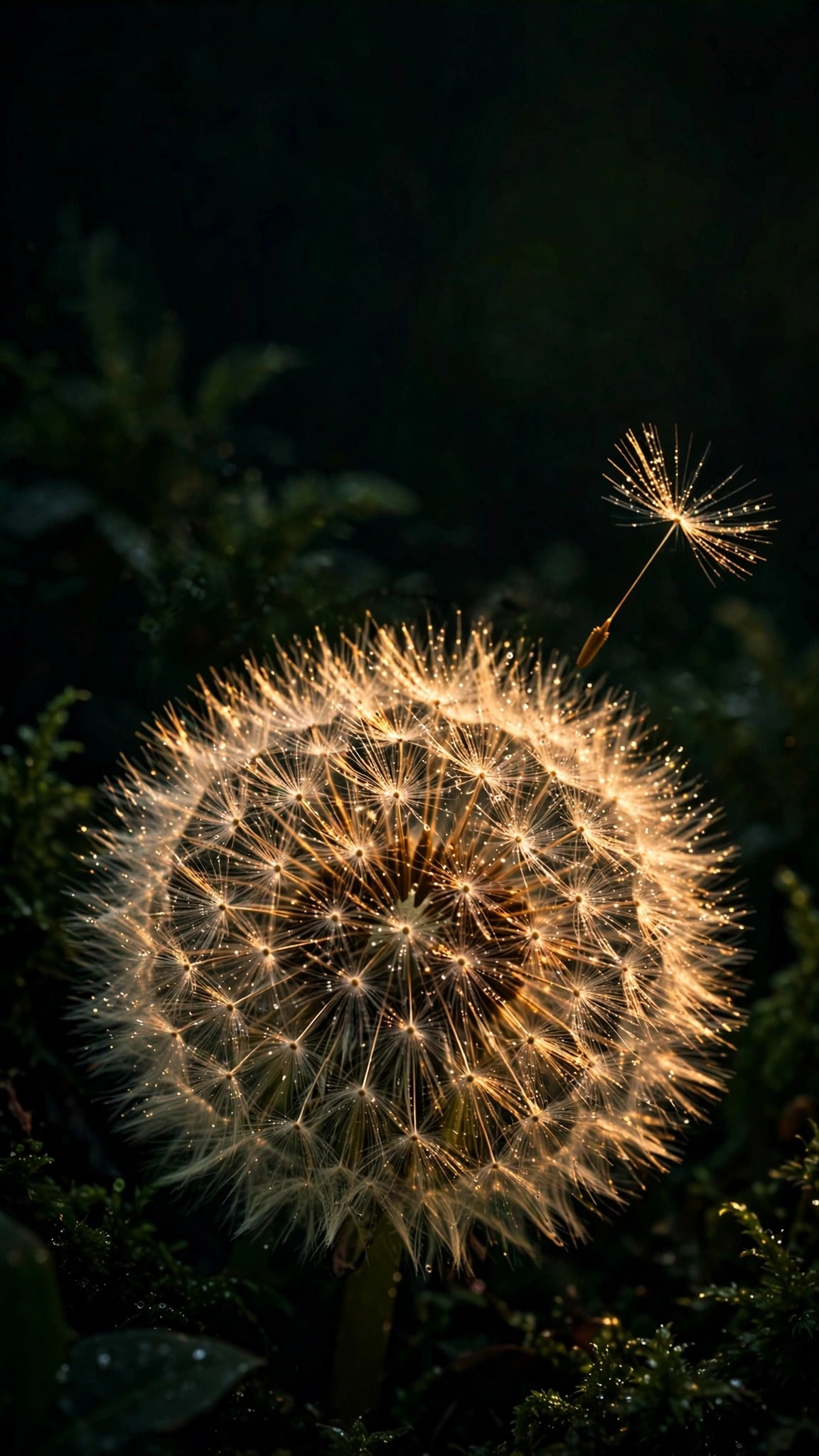 Backlit dandelion seed head - 9:16 minimal wallpaper
