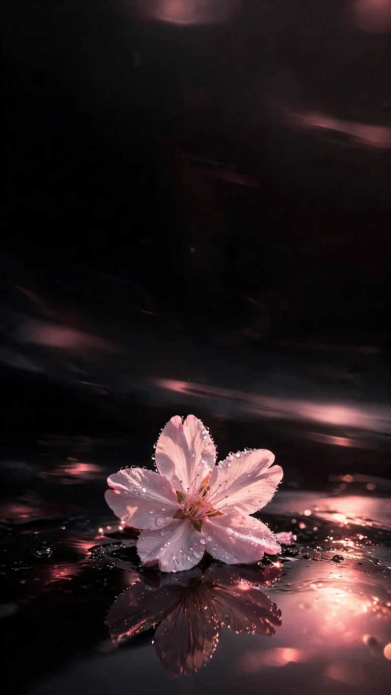 Cherry blossom on black lacquer - 9:16 minimal wallpaper
