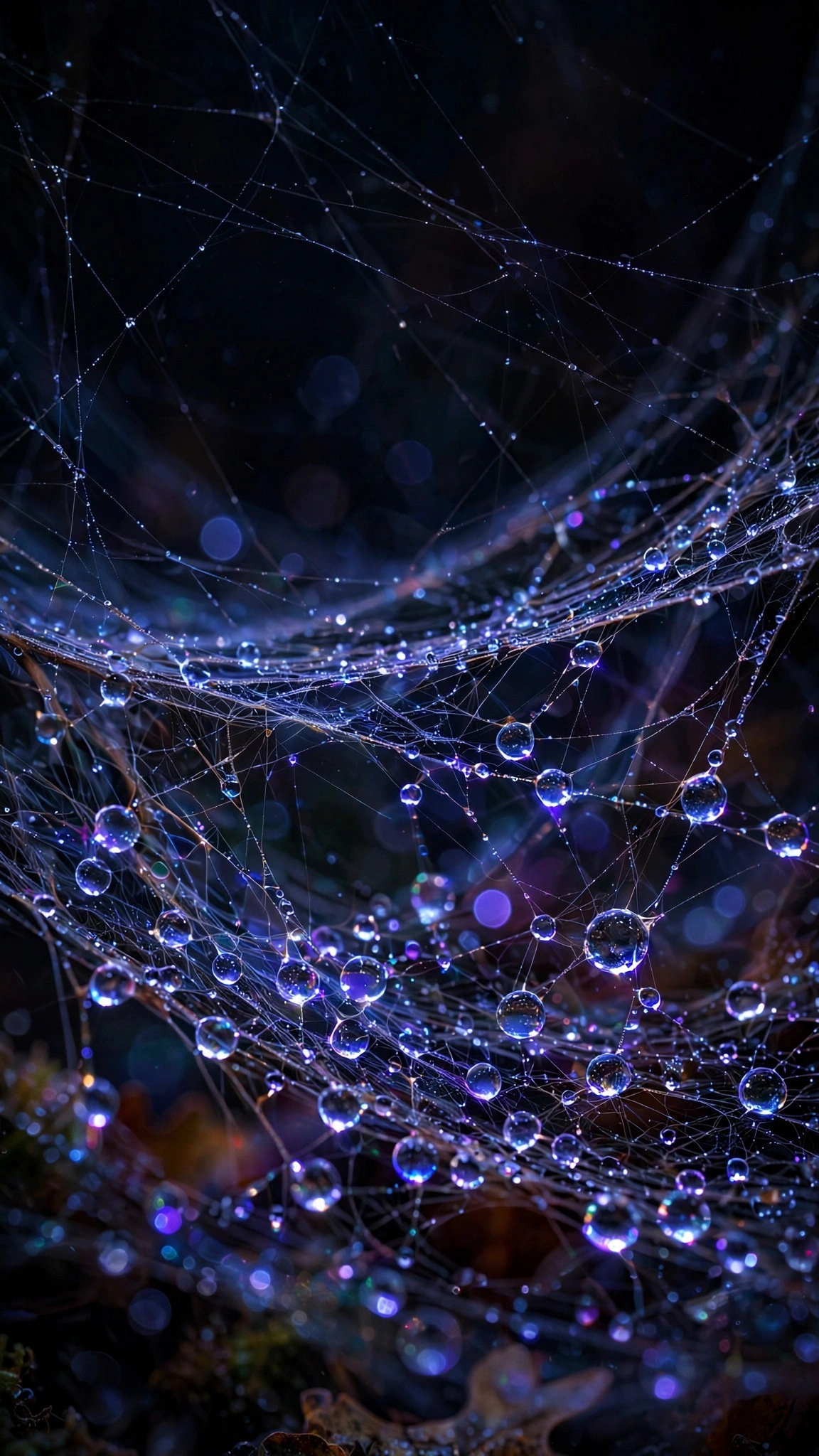 Dewdrops on spider web macro - 9:16 minimal wallpaper