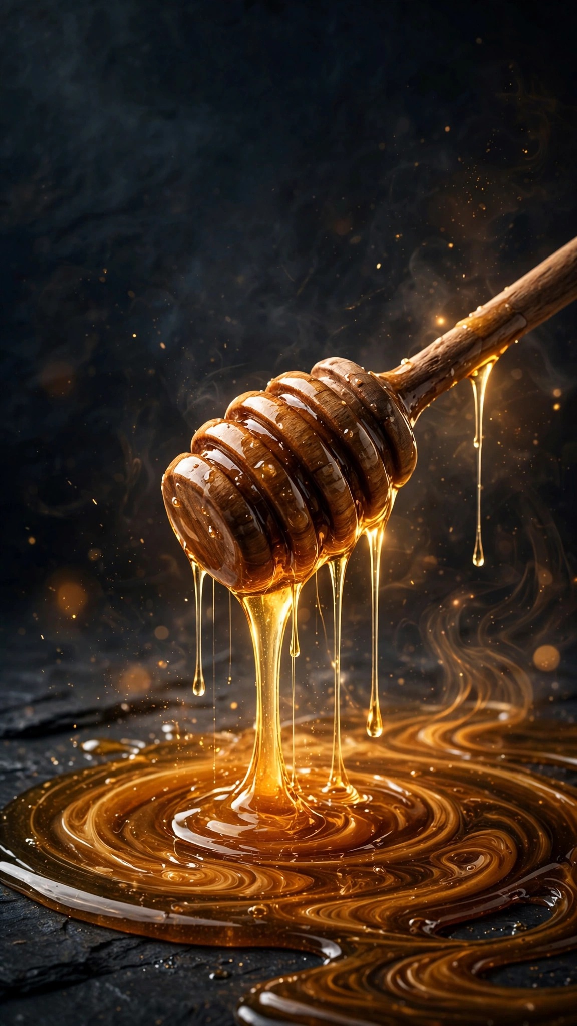 Honey dipper dripping amber honey - 9:16 minimal wallpaper