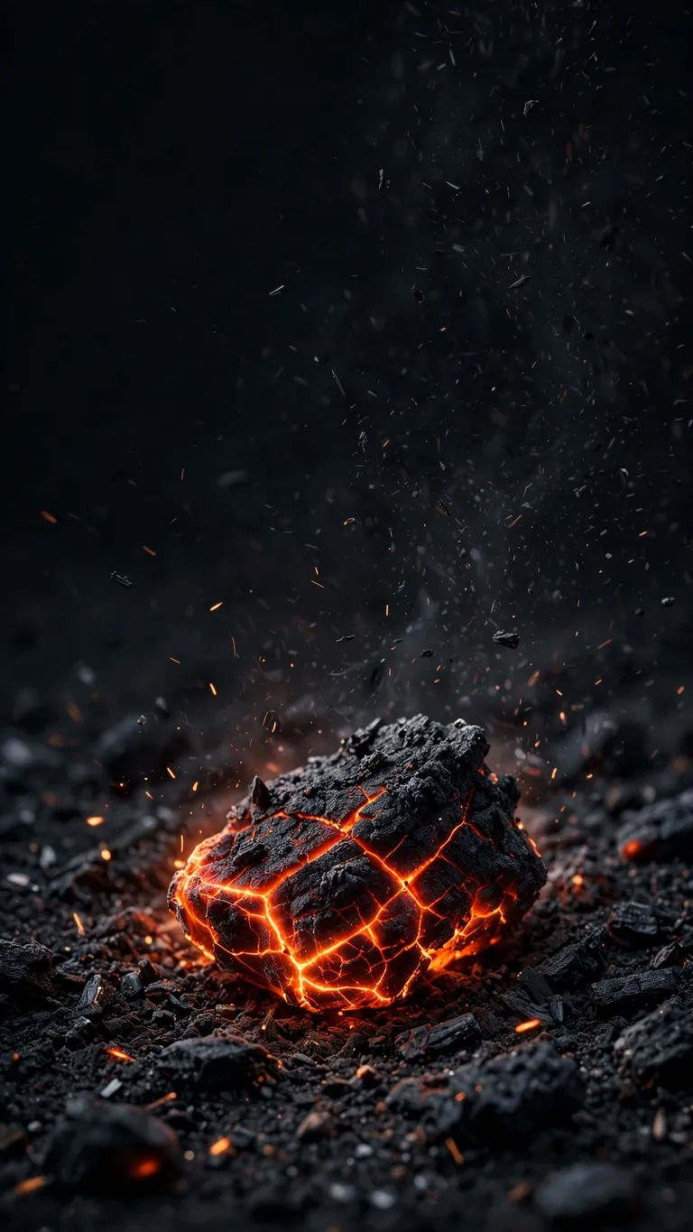 Glowing ember in dark ash, minimal wallpaper