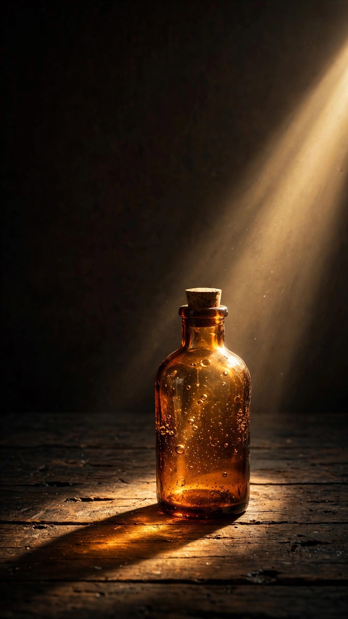 Amber Glass Bottle in a Sunbeam - free minimal wallpaper for phone