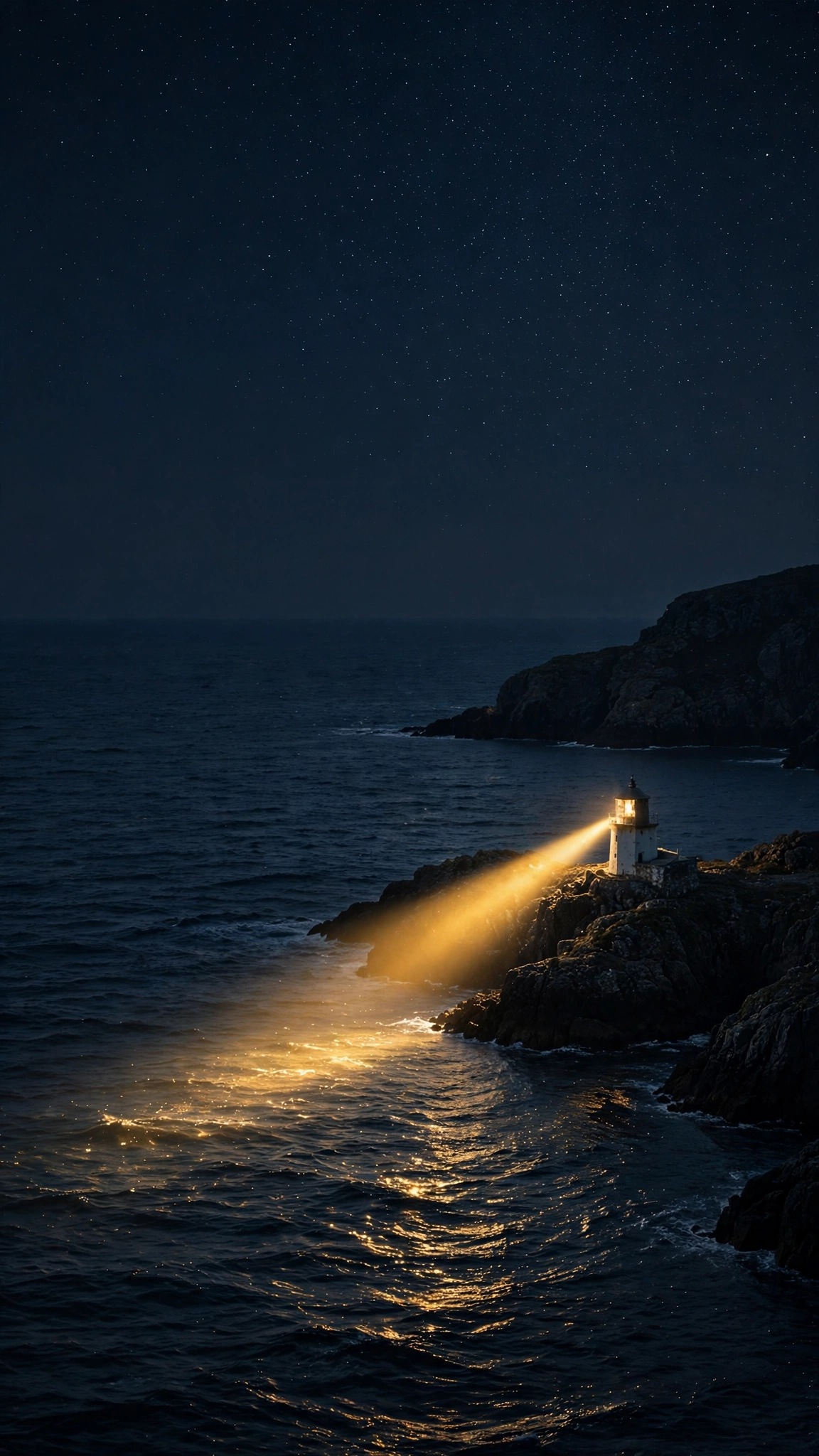 Lone Lighthouse Beam over Midnight Sea - free minimal wallpaper for phone