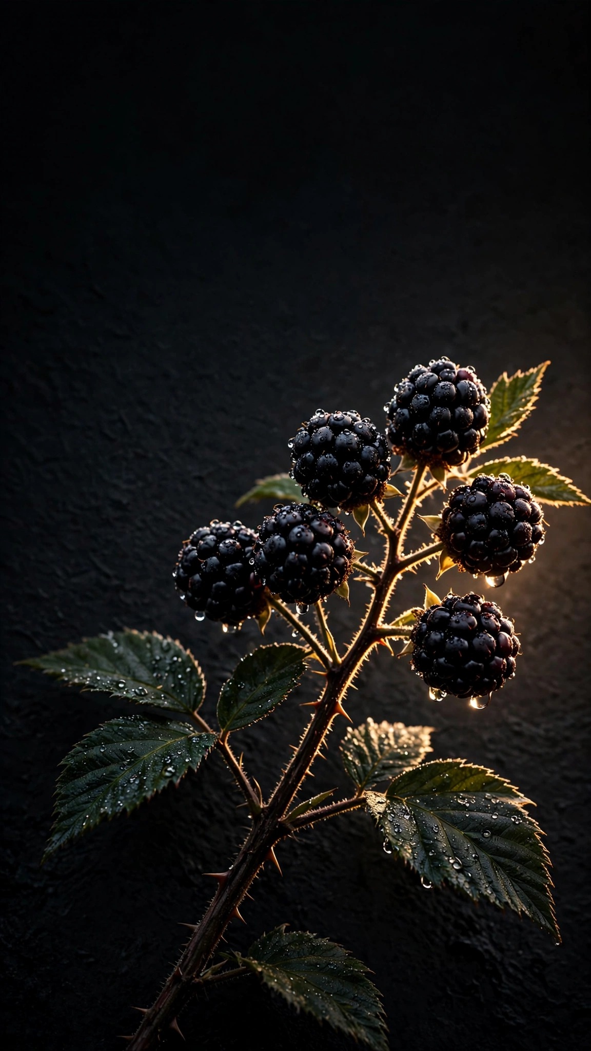 Blackberry Branch with Dew - free phone wallpaper