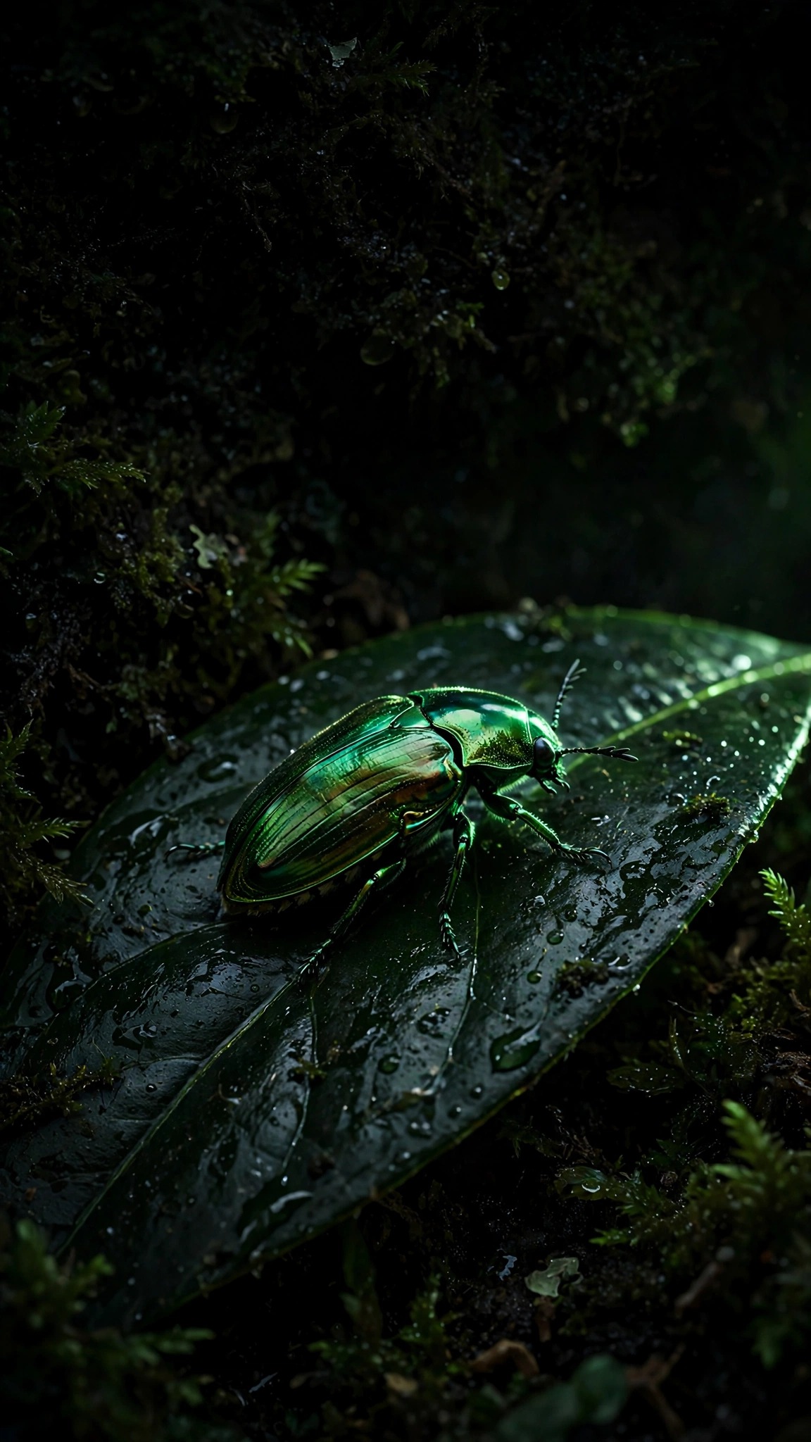 Emerald Beetle on a Leaf - free phone wallpaper