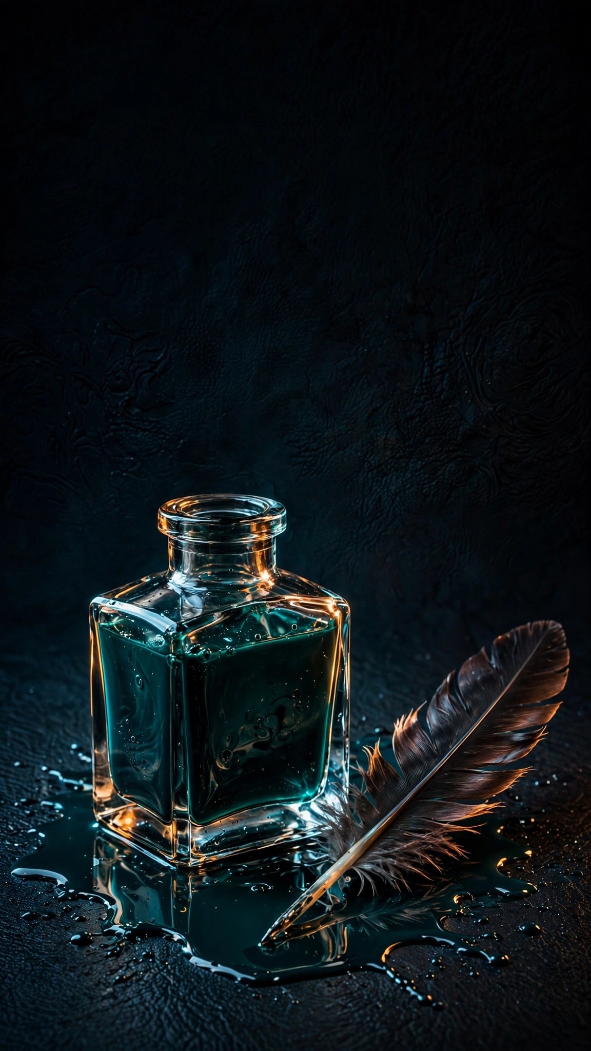 Glass Ink Bottle and Quill - free phone wallpaper