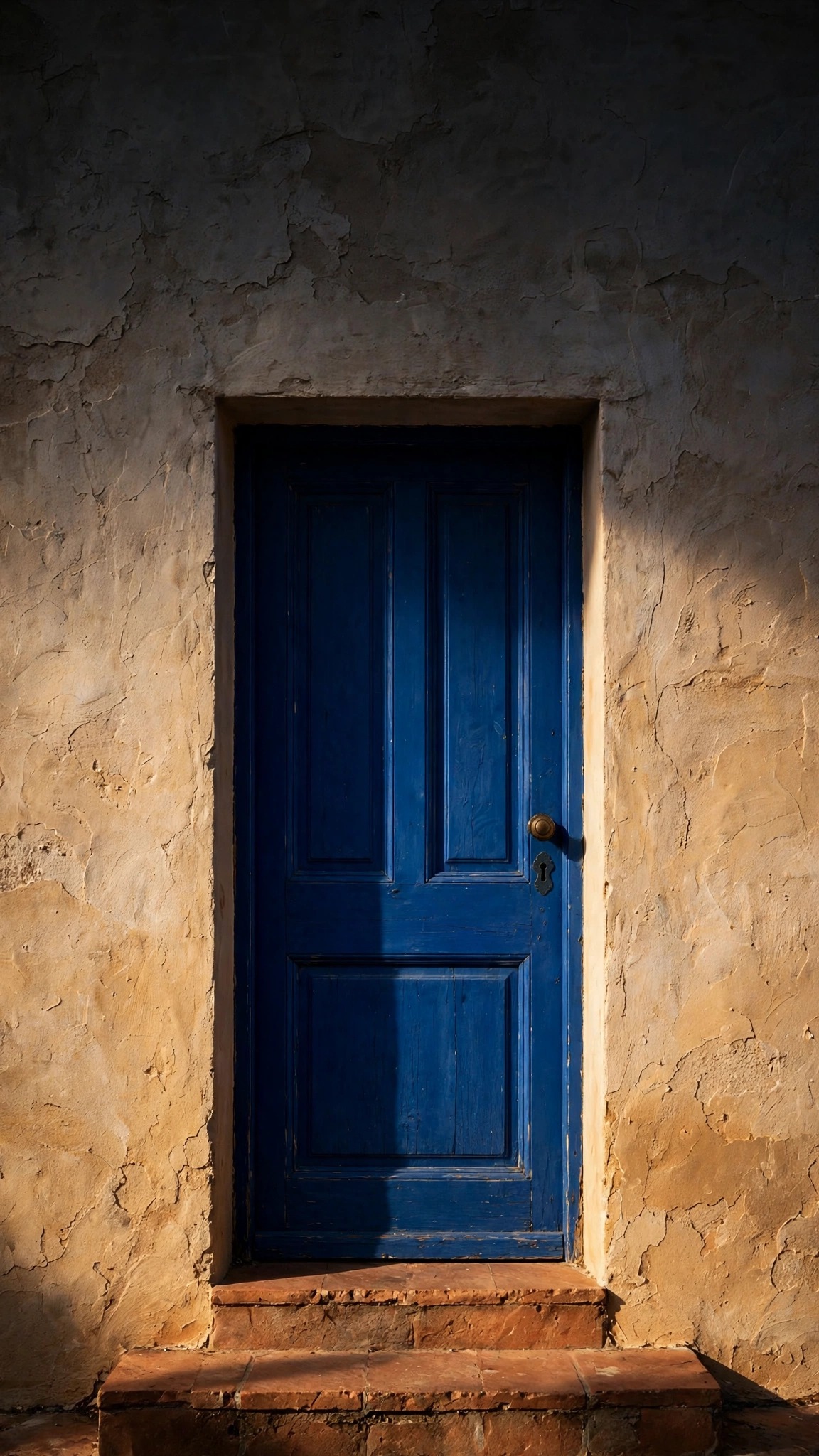 Cobalt Blue Door in Sunlit Plaster minimal phone wallpaper