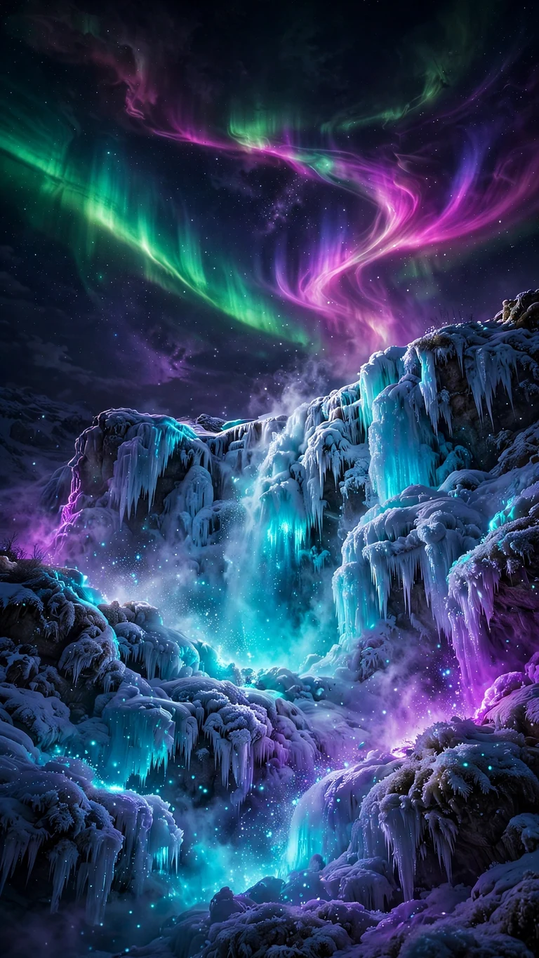 aurora frozen waterfall nature nature phone wallpaper