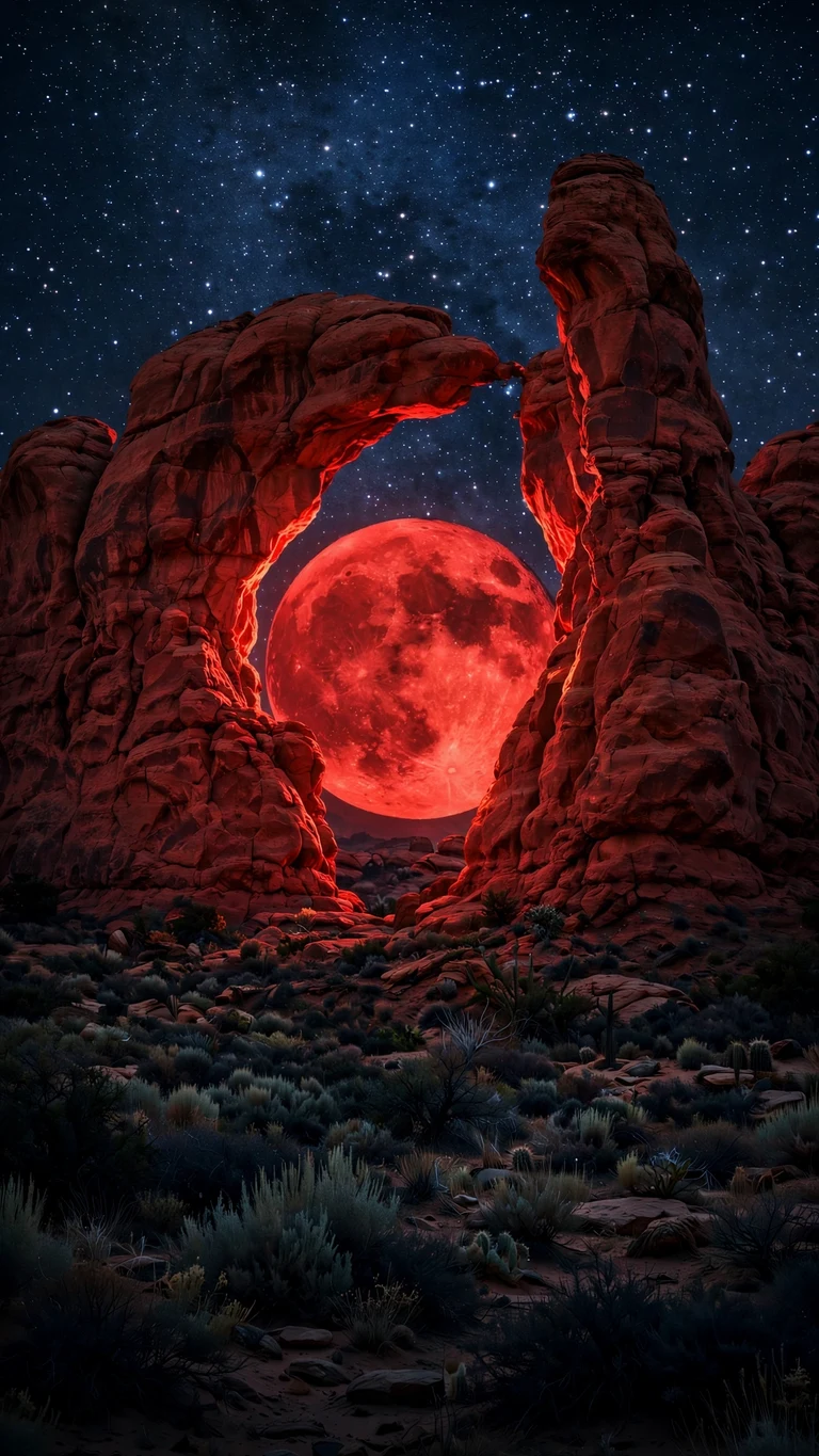 blood moon red rock arches nature nature phone wallpaper