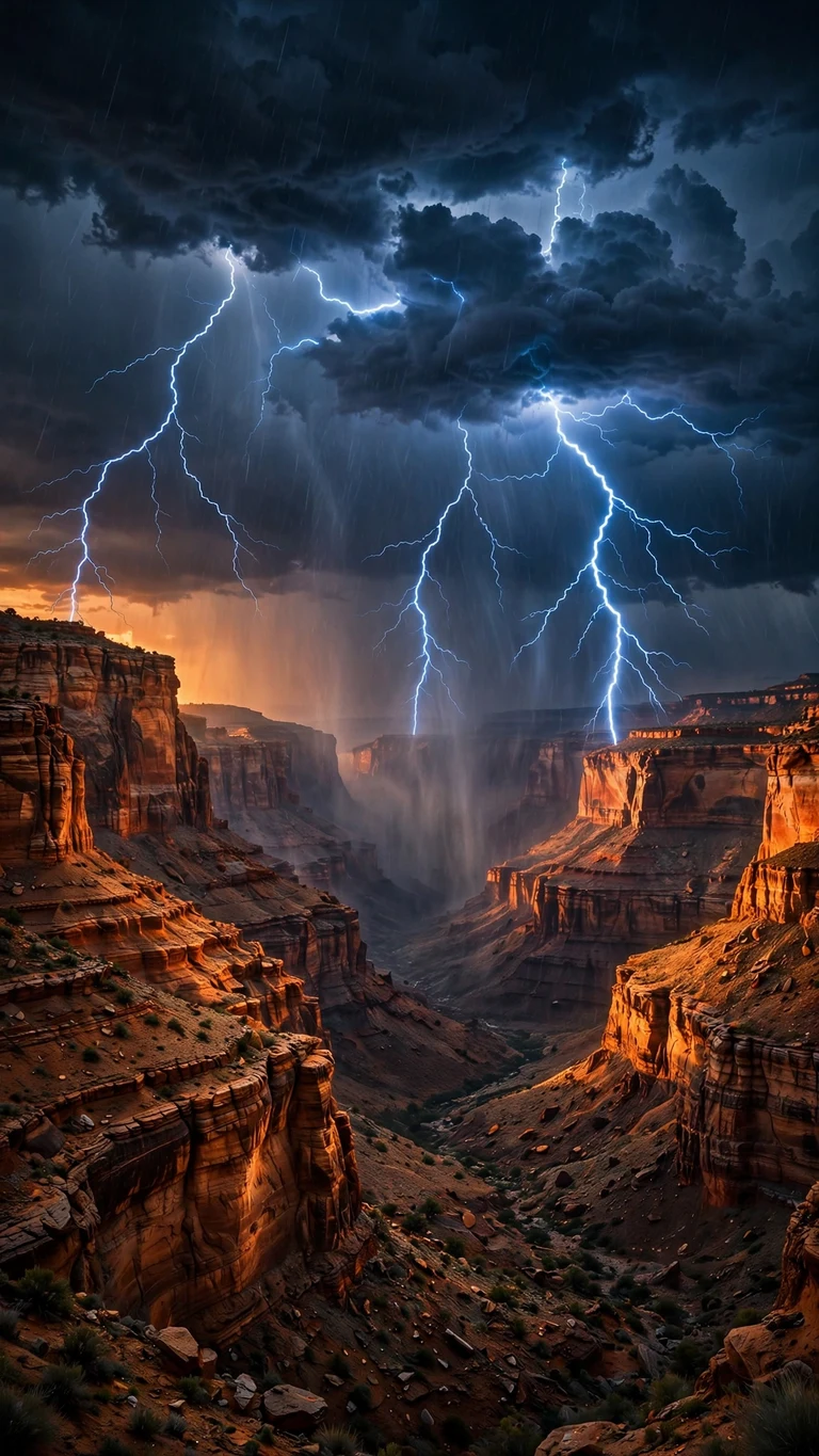 lightning storm grand canyon nature nature phone wallpaper