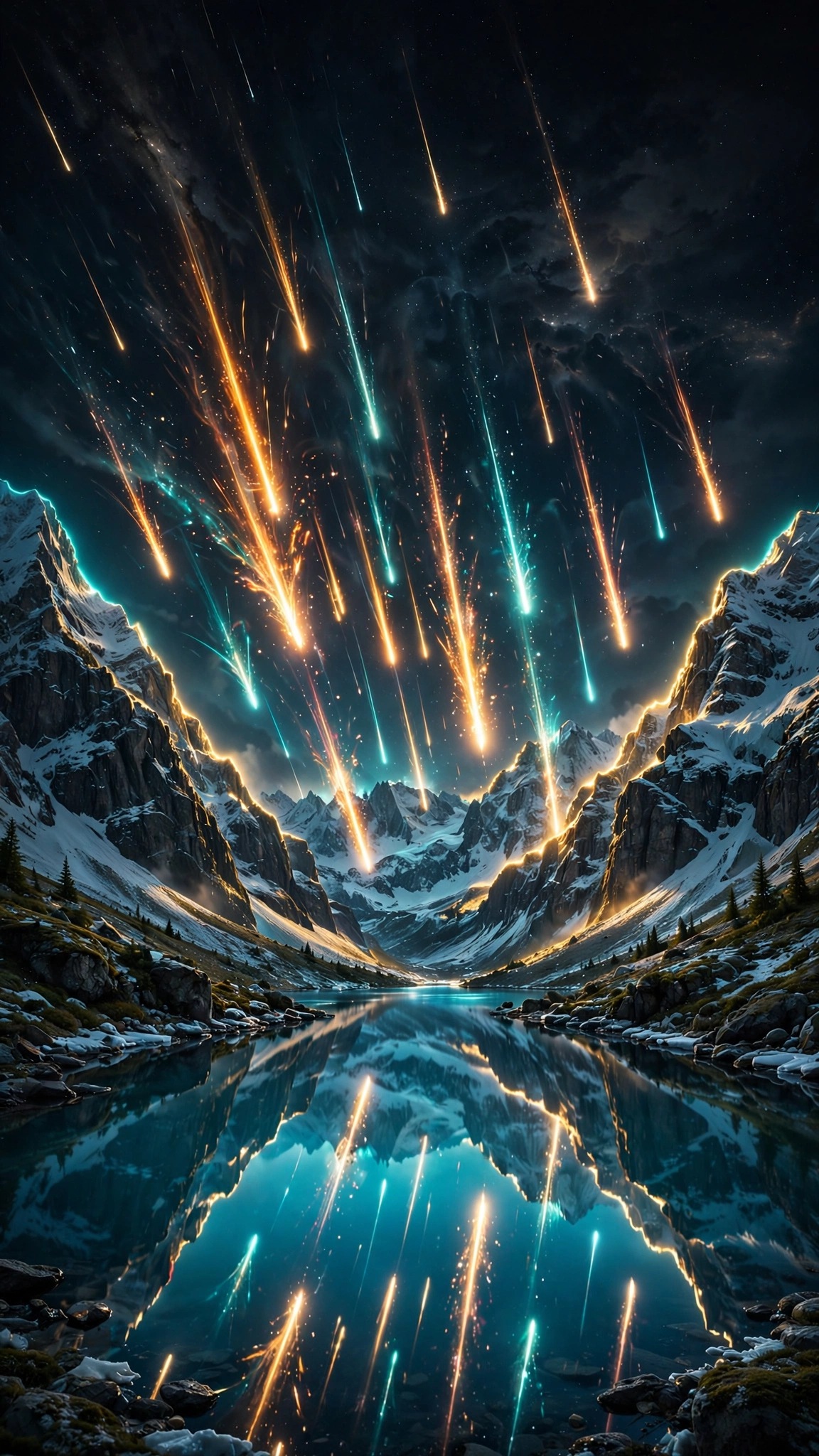 meteor shower alpine lake nature nature phone wallpaper