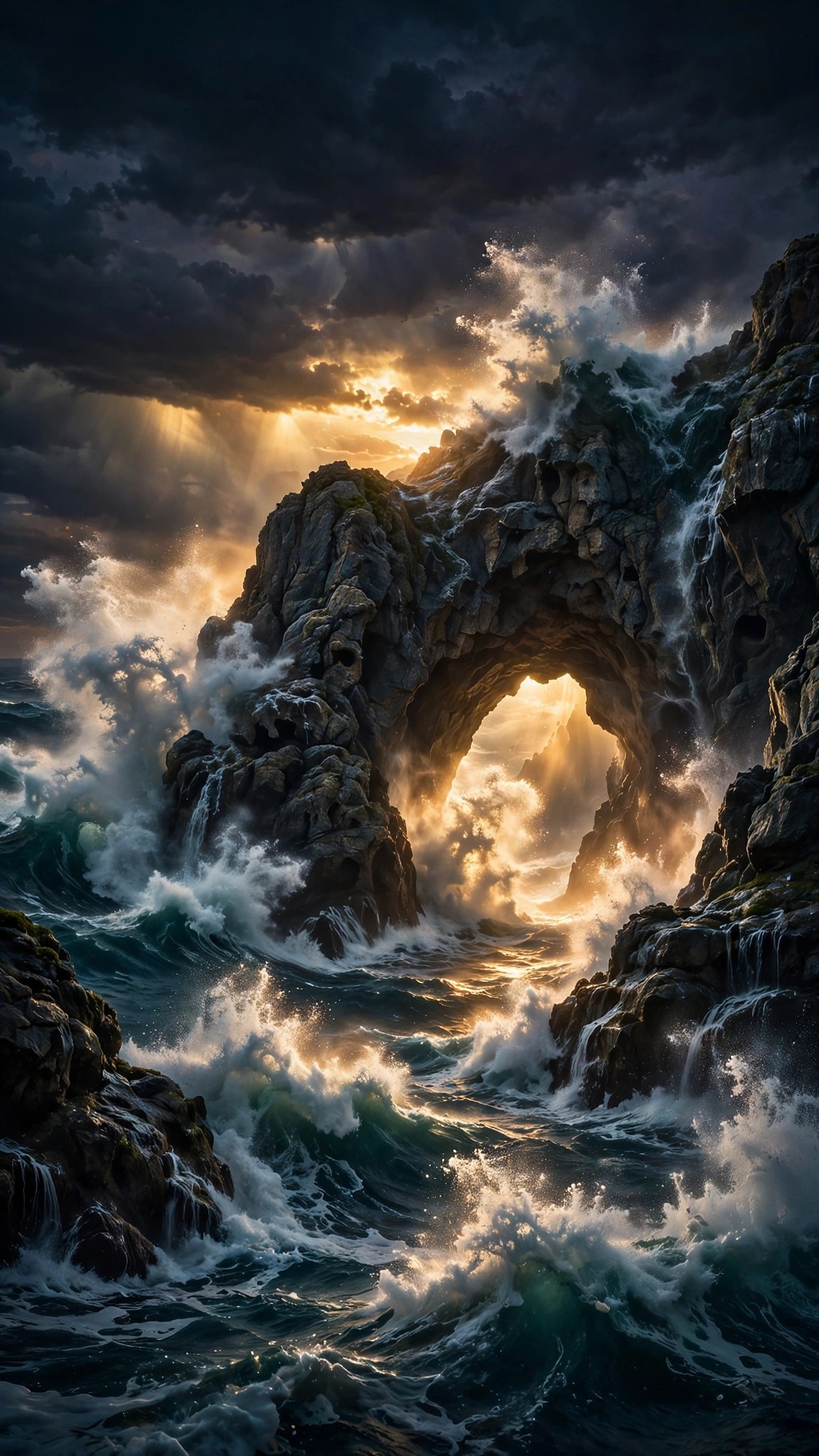 storm waves sea arch sunset nature nature phone wallpaper