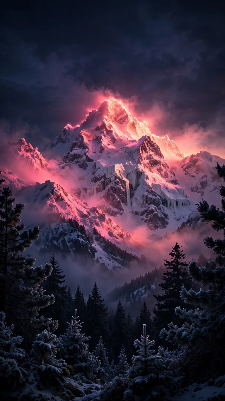 Alpine Peak Alpenglow, vertical nature wallpaper