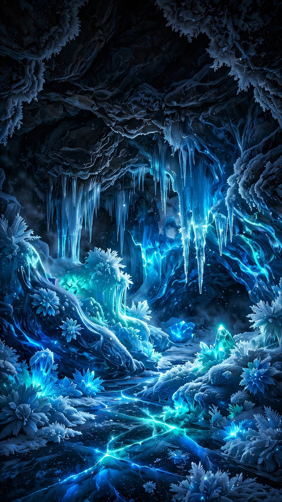 Crystal Ice Cave Glow, vertical nature wallpaper