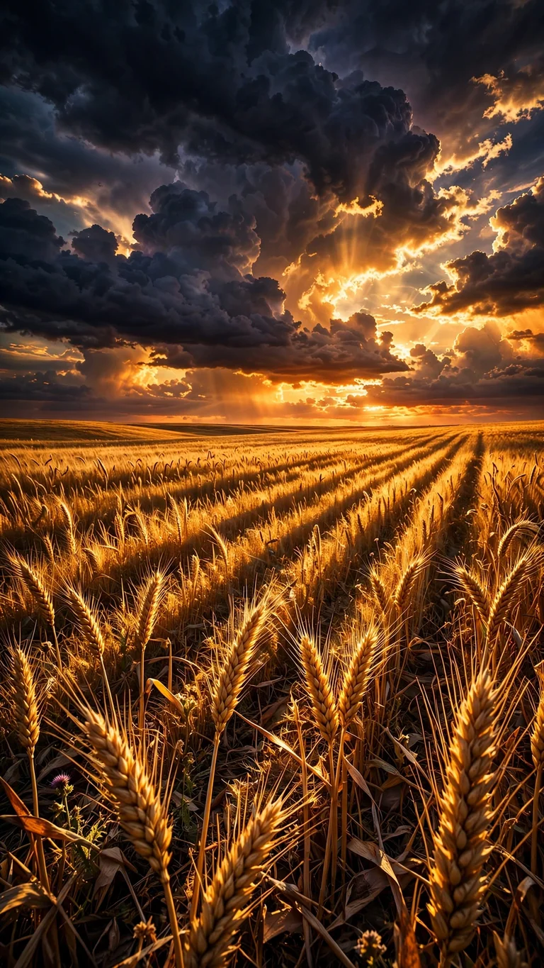 Golden Wheat Field Sunset, vertical nature wallpaper