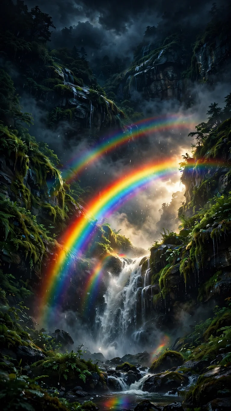 Double Rainbow Waterfall, vertical nature wallpaper