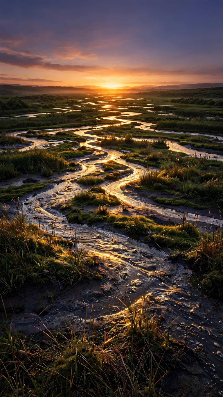 Braided River Delta at Sunset - free nature wallpaper