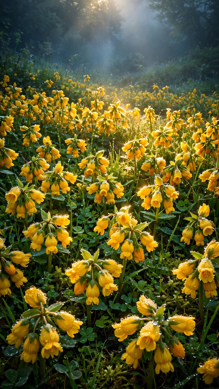 Cowslip Meadow Spring Dew - free nature wallpaper