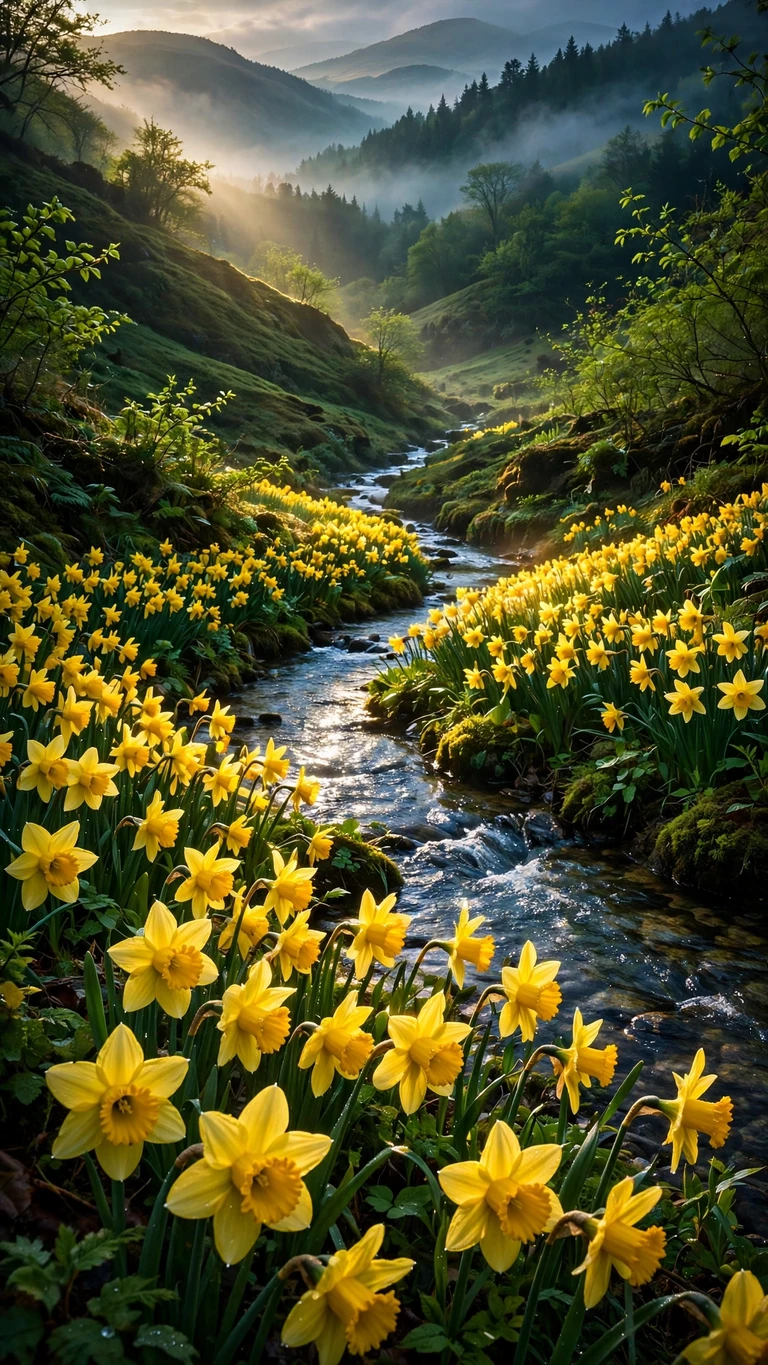 Daffodil Valley Spring Stream - free nature wallpaper